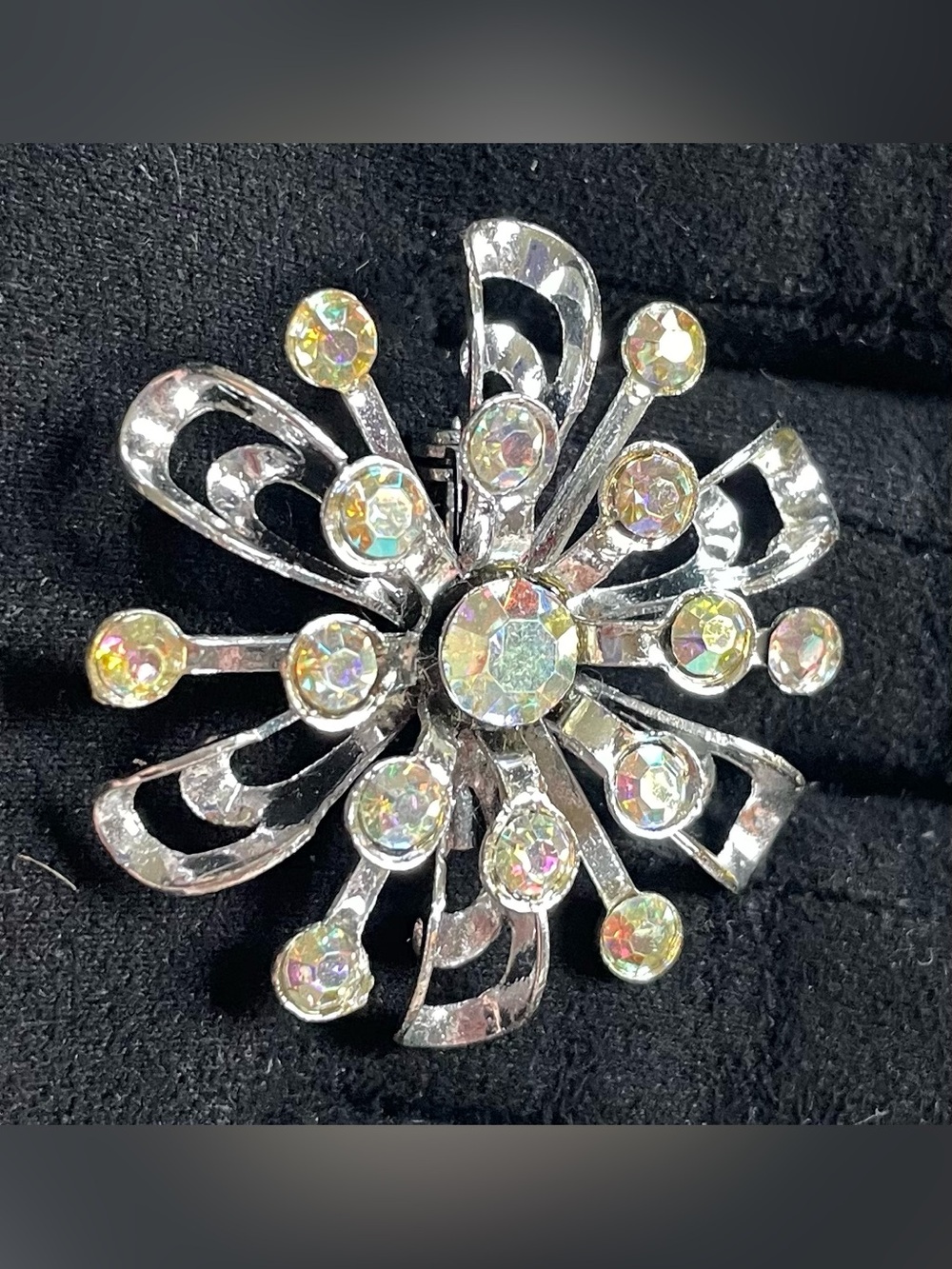 Vintage Aurora Crystal Burst Silver-Tone Brooch